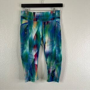 Athleta Tropea Dobby Be Free Knicker Crop Leggings Pockets green feather 228625